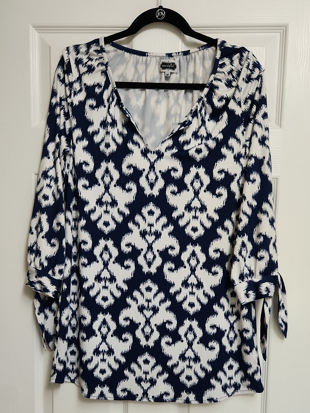 Mud Pie Navy & White V-Neck Tie-Sleeve Tunic